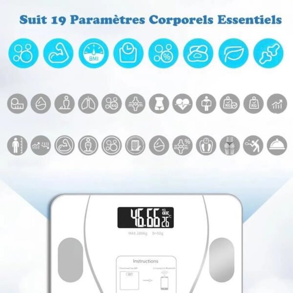 Pèse Personnes Smart Impédance Mètre Bluetooth Blanc – Image 5