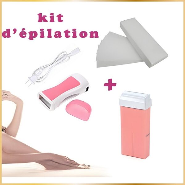 Kit Épilation Cire Rose Chauffe-Cire Électrique & Cartouche Roll Bright & Bandes – Image 2