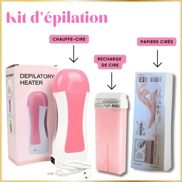 Kit Épilation Cire Rose Chauffe-Cire Électrique & Cartouche Roll Bright & Bandes – Image 3