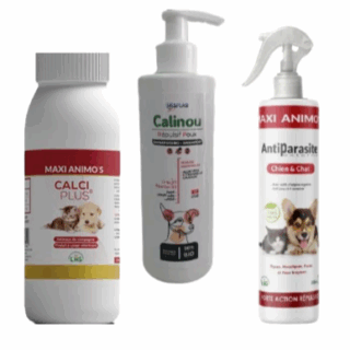 "Antiparasite Externe & Calcium Liquide & Shampoing Calinou "
