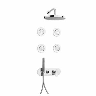 Kit Mitigeur de Douche Encastré SFAX SOPAL avec Hydromassage Ce kit mitigeur de douche encastré SFAX SOPAL offre une expérience de douche luxueuse avec ses 4 buses cylindriques d'hydromassage. Il est doté d'une finition chromée éclatante et durable, facile à nettoyer, et garantit un confort d'utilisation optimal. La cartouche en céramique Ø35MM avec économie d'eau assure une gestion efficiente de l'eau, tandis que l'inverseur automatique verrouillable et les flexibles de raccordement souples facilitent son installation et son utilisation.
