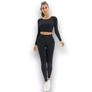 "Tenue De Sport Femme T-Shirt De Sport Court & Legging En Noir "