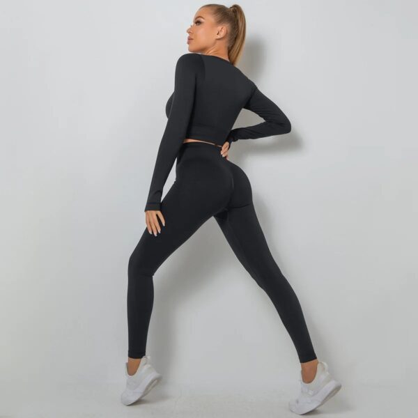 "Tenue De Sport Femme T-Shirt De Sport Court & Legging En Noir " – Image 2