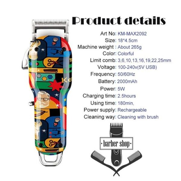 "Tondeuse À Cheveux Professionnelle Rechargeable Sans Fil Kemei Max " – Image 2