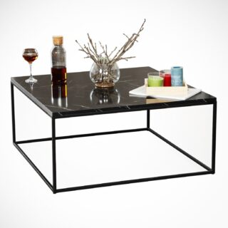 "Table Basse - Bois Mdf - Acier - Noir - H X L X L( 35 X 60 X 60)Cm "