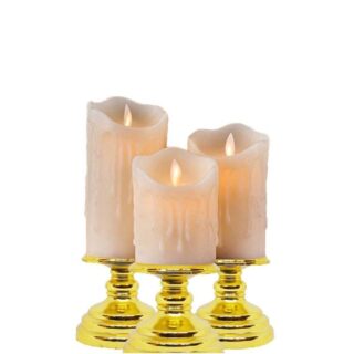 "Lot De 3 Bougies Dorées À Piles "
